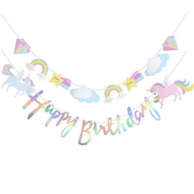 1 Σετ Καρτούν Διακοσμητικό πάρτι Μονόκερος DIY Χαρτί Τραβήξτε Σημαία Χρόνια Πολλά Σύννεφο Rainbow Fairy Garland Banner Παιδική διακόσμηση γενεθλίων