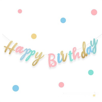 Daudz laimes dzimšanas dienā Reklāmkarogs Pastelis Makarons Krāsaini Burti Vītne Bērniem Zīdaiņiem Pieaugušiem Mājdzīvnieki Dzimšanas dienu ballīšu rotājumi Materiāli
