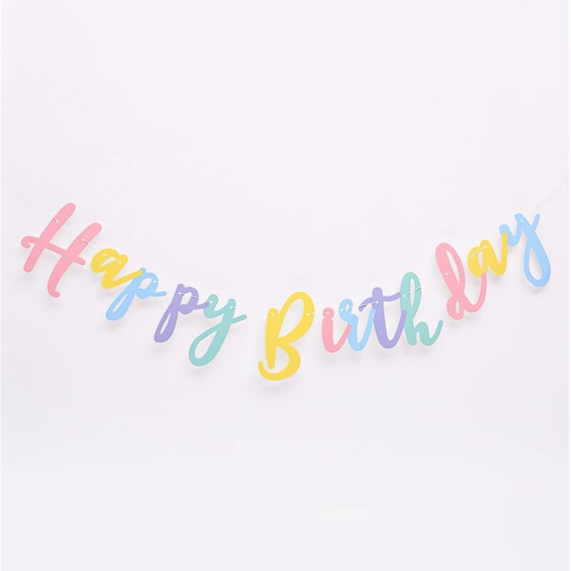 Daudz laimes dzimšanas dienā Reklāmkarogs Pastelis Makarons Krāsaini Burti Vītne Bērniem Zīdaiņiem Pieaugušiem Mājdzīvnieki Dzimšanas dienu ballīšu rotājumi Materiāli