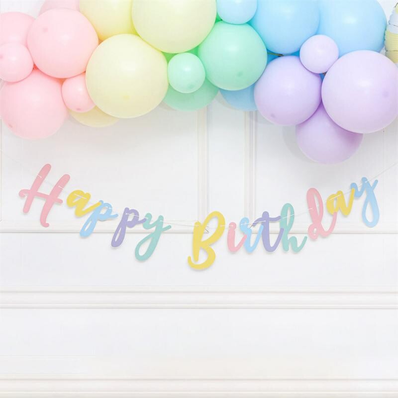 Daudz laimes dzimšanas dienā Reklāmkarogs Pastelis Makarons Krāsaini Burti Vītne Bērniem Zīdaiņiem Pieaugušiem Mājdzīvnieki Dzimšanas dienu ballīšu rotājumi Materiāli