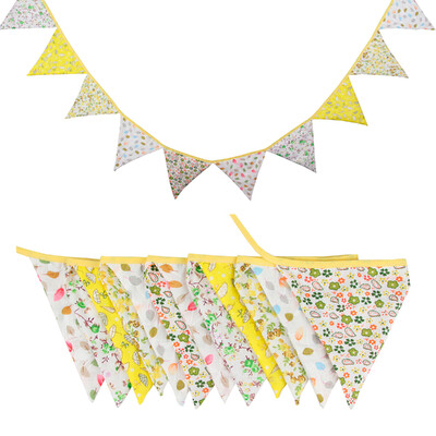 Távolság 3,2 M Vintage virágos szövet sármány 12 zászlós zászló Születésnapi esküvői party dekoráció Banner Baby Shower karneváli füzér