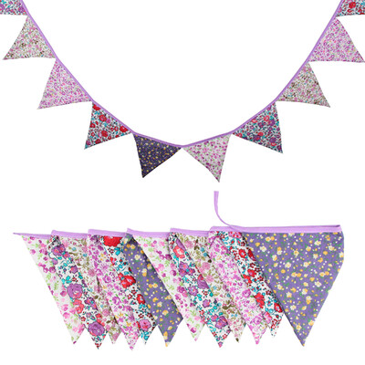 Távolság 3,2 M Vintage virágos szövet sármány 12 zászlós zászló Születésnapi esküvői party dekoráció Banner Baby Shower karneváli füzér