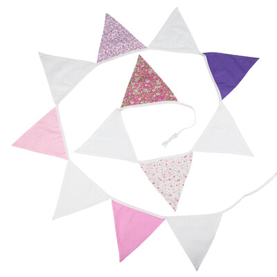 Távolság 3,2 M Vintage virágos szövet sármány 12 zászlós zászló Születésnapi esküvői party dekoráció Banner Baby Shower karneváli füzér