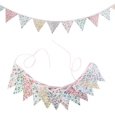 Távolság 3,2 M Vintage virágos szövet sármány 12 zászlós zászló Születésnapi esküvői party dekoráció Banner Baby Shower karneváli füzér