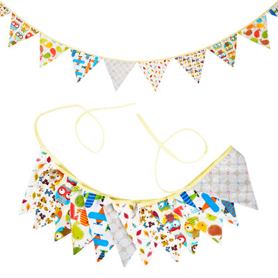 Távolság 3,2 M Vintage virágos szövet sármány 12 zászlós zászló Születésnapi esküvői party dekoráció Banner Baby Shower karneváli füzér