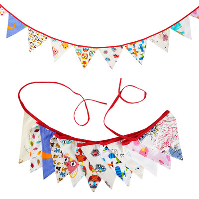 Távolság 3,2 M Vintage virágos szövet sármány 12 zászlós zászló Születésnapi esküvői party dekoráció Banner Baby Shower karneváli füzér