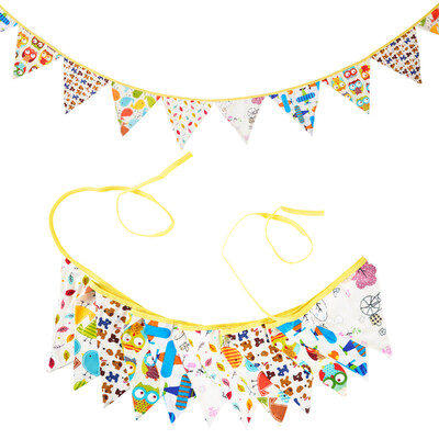 Távolság 3,2 M Vintage virágos szövet sármány 12 zászlós zászló Születésnapi esküvői party dekoráció Banner Baby Shower karneváli füzér