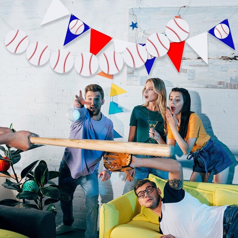 Fehér piros baseball transzparens party dekorációk baseball háromszög zászlók papír füzér sport témához Születésnapi babazuhany kellékek