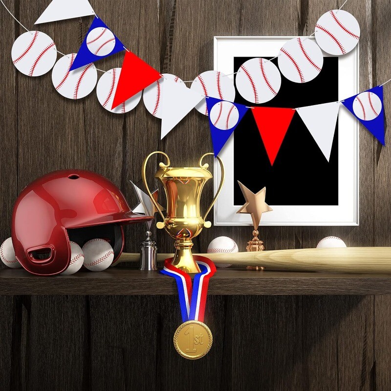 Fehér piros baseball transzparens party dekorációk baseball háromszög zászlók papír füzér sport témához Születésnapi babazuhany kellékek