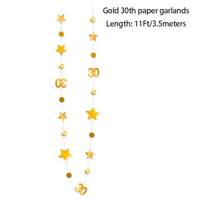 Fekete arany 30. születésnapi díszek 30-as szám, körpöttyös, csillogó csillagfüzér boldog, piszkos 30 éves harmincéves partikellékekhez