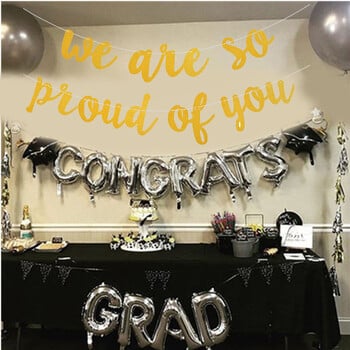 Златна буква Congrats Grad Banner Висящ стенен гирлянден флаг Ние сме толкова горди с вас Бантинг Декорация за абитуриентско парти Доставки