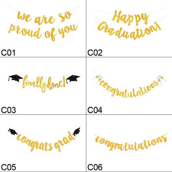 Златна буква Congrats Grad Banner Висящ стенен гирлянден флаг Ние сме толкова горди с вас Бантинг Декорация за абитуриентско парти Доставки