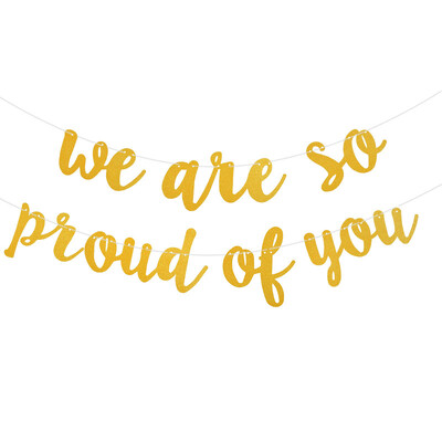 Arany levél Gratulálunk Grad Banner Fali függesztõ Füzér zászló Annyira büszkék vagyunk rád Sármány ballagási parti dekoráció Kellékek