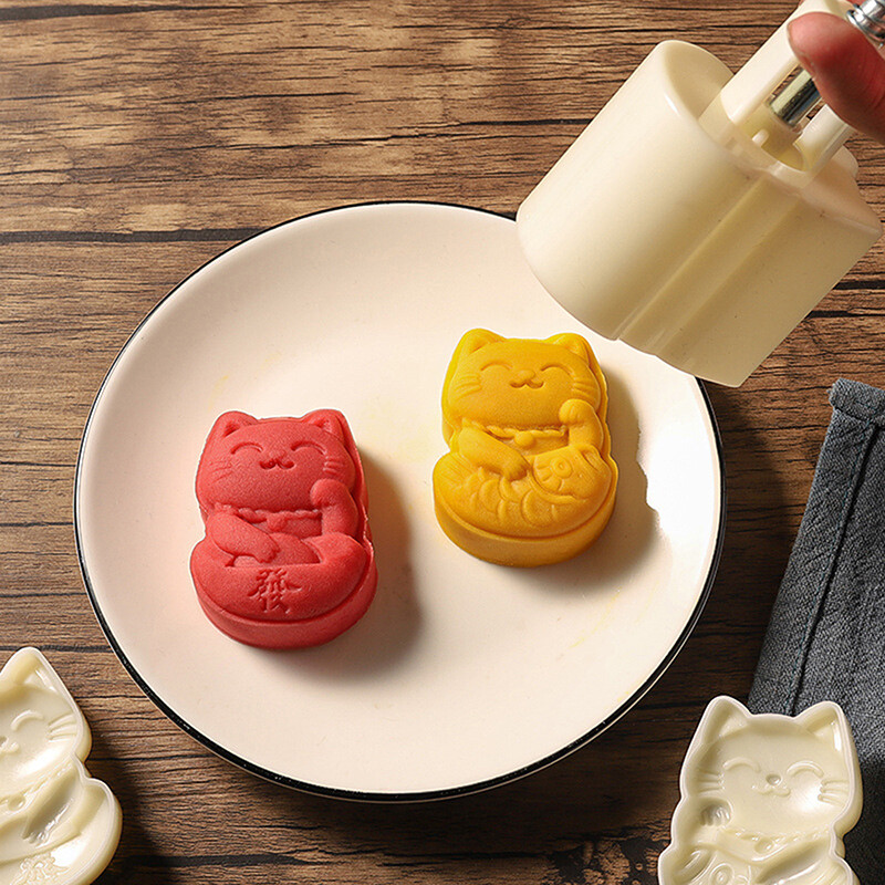 Miela animacinio filmo katės formos mėnulio pyrago forma, įskaitant 1 formą ir 2 antspaudus „pasidaryk pats“ rankinė presas „Fondant“ mėnulio pyrago antspaudai pyrago sausainių formelei