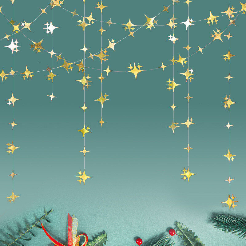 Arany Twinkle Star Boldog születésnapot Banner Díszek Kis négyágú csillag papírfüzér Nem Reveal Dodecagon Star Streamers