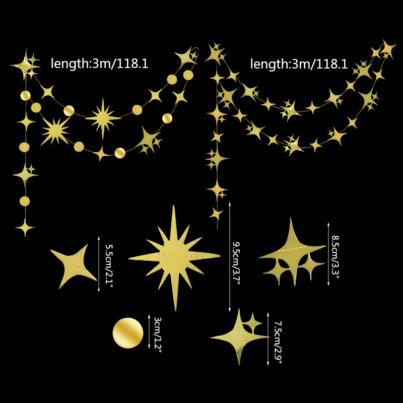 Arany Twinkle Star Boldog születésnapot Banner Díszek Kis négyágú csillag papírfüzér Nem Reveal Dodecagon Star Streamers