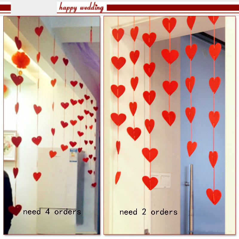 Ghirlande de hârtie cu inimă roșie de dragoste de 2M pentru ziua îndrăgostiților Banner suspendat cu inimă de nuntă pentru ziua de naștere, decorare pentru casa de duș de mireasă