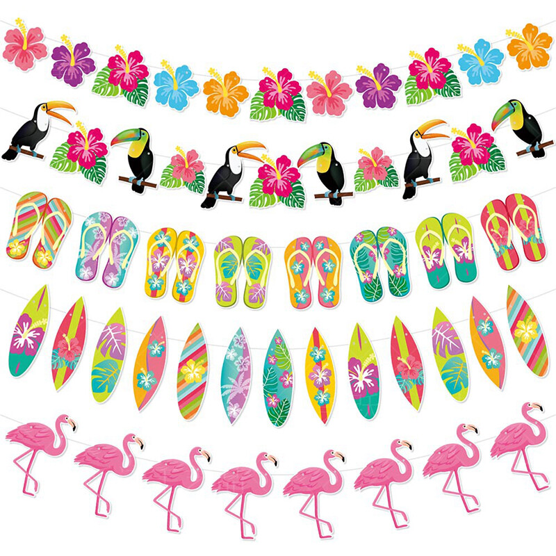 1 set havajskih ukrasnih banera Ljetne vijence za plažu Flamingo cvijet ptica Rođendanski papirnati vijenac Happy Aloha Luau Party banner