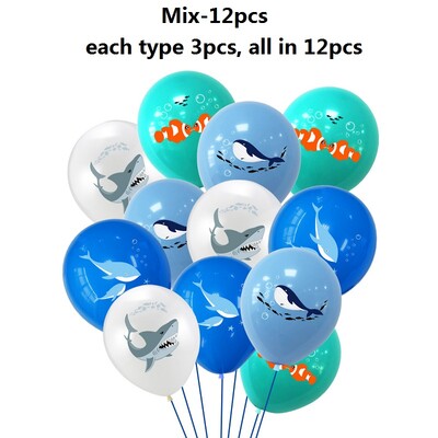 Ryklio banginio delfino klounas jūrų žvaigždės balionų rinkinys, 12 colių, 12 vnt.