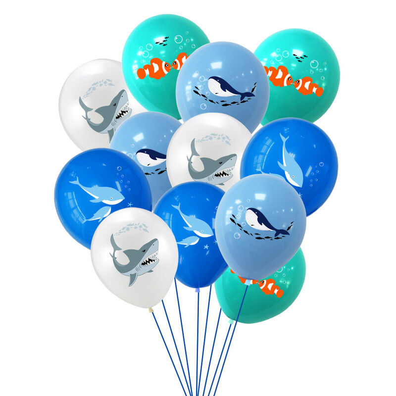 Ryklio banginio delfino klounas jūrų žvaigždės balionų rinkinys, 12 colių, 12 vnt.