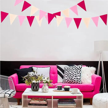 Rose Hot Pink Pennant Πανό Υφασμάτινο Τρίγωνο Γιρλάντα με σημαία για γενέθλια γάμου Baby Shower Επετειακή διακόσμηση πάρτι