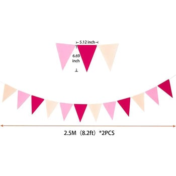 Rose Hot Pink Pennant Πανό Υφασμάτινο Τρίγωνο Γιρλάντα με σημαία για γενέθλια γάμου Baby Shower Επετειακή διακόσμηση πάρτι