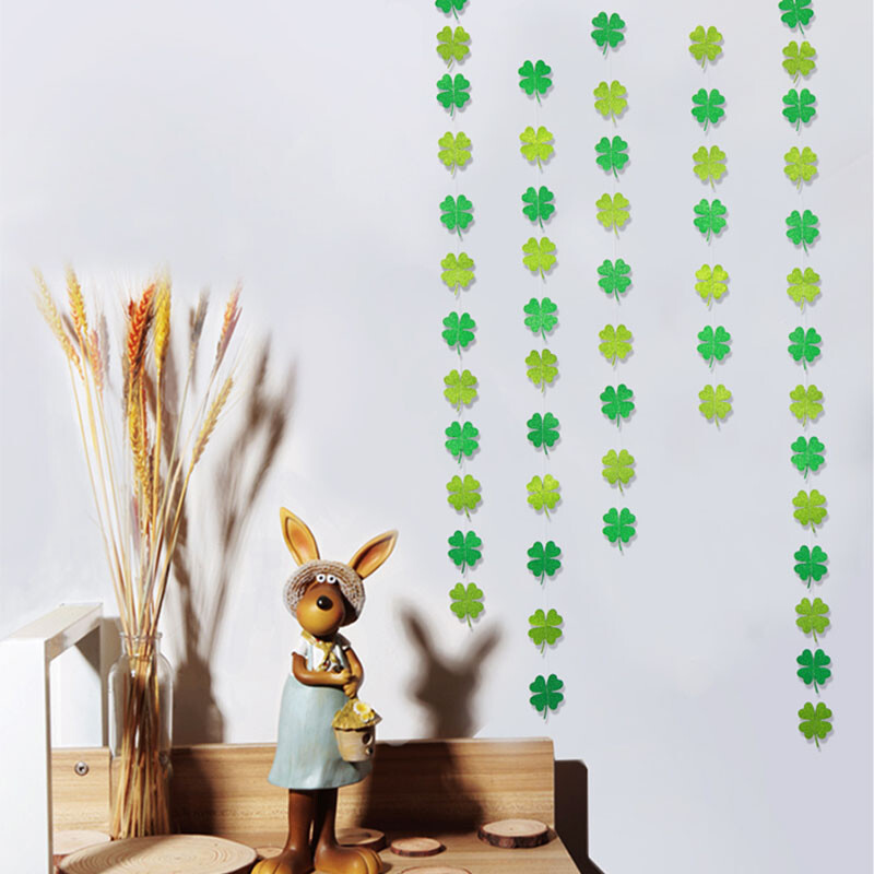 Szent Patrik napi buli dekoráció zöld levelek csillogó lóhere lánc függő füzérek ír születésnapi parti dekoráció