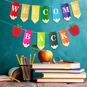 Back to School Decorations - Ζωντανό Banner Welcome Back για Τάξη, Δάσκαλο, Γραφείο, Garland Bunting για την πρώτη μέρα του σχολείου