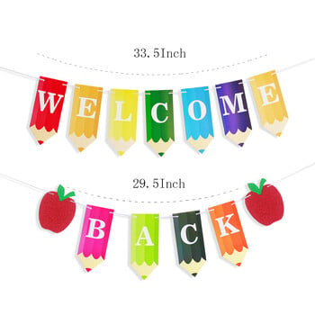 Back to School Decorations - Ζωντανό Banner Welcome Back για Τάξη, Δάσκαλο, Γραφείο, Garland Bunting για την πρώτη μέρα του σχολείου