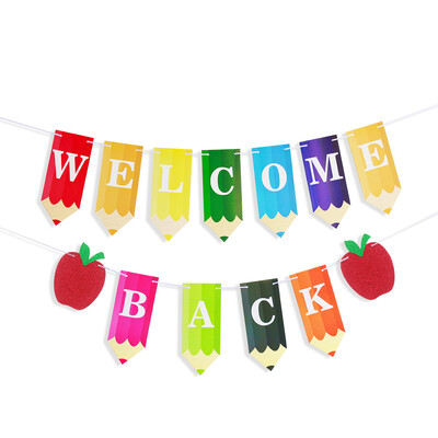 Back to School Decorations - Ζωντανό Banner Welcome Back για Τάξη, Δάσκαλο, Γραφείο, Garland Bunting για την πρώτη μέρα του σχολείου