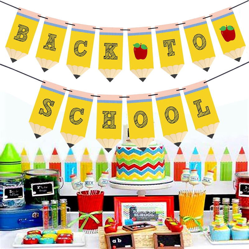 Vissza az iskolába Ceruza zászló, első iskolai nap zászló, Vissza az iskolába zászló, tantermi dekorációs kellékek