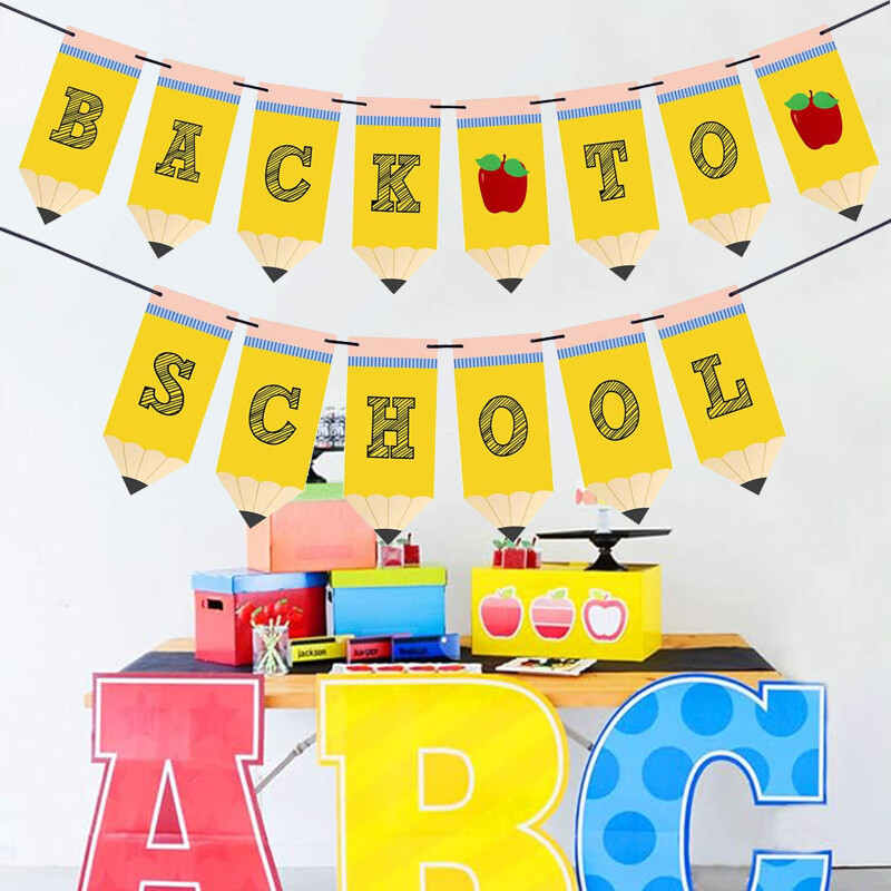 Vissza az iskolába Ceruza zászló, első iskolai nap zászló, Vissza az iskolába zászló, tantermi dekorációs kellékek