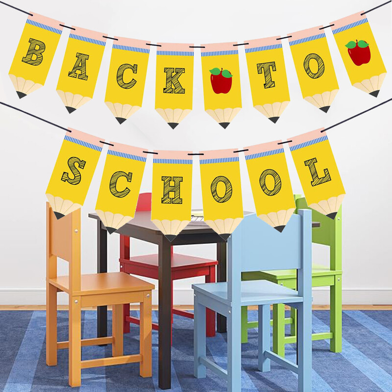 Vissza az iskolába Ceruza zászló, első iskolai nap zászló, Vissza az iskolába zászló, tantermi dekorációs kellékek