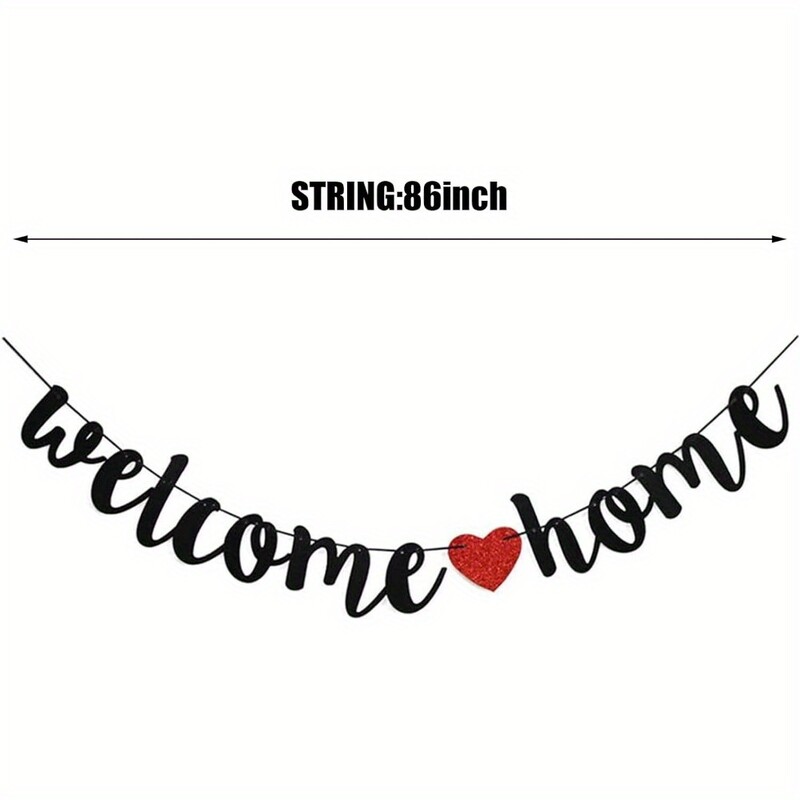 Üdvözöljük otthon Banner dekorációk Fekete csillogó otthoni parti táblák Dekoratív zászlók katonai hazatérés tematikus parti kellékeihez