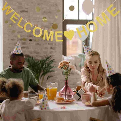 Sveiki atvykę į namus Reklaminė juosta Laiškas Kabanti ryšuliai, papuošti skruostais Vestuvių kūdikių dušo dekoracija Sveiki atvykę atgal vėliava