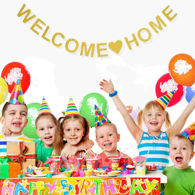 Sveiki atvykę į namus Reklaminė juosta Laiškas Kabanti ryšuliai, papuošti skruostais Vestuvių kūdikių dušo dekoracija Sveiki atvykę atgal vėliava