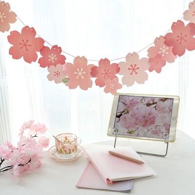 1PC Aniversare Sakura Drapel de Hârtie Fundaluri Decorare Baby Shower Banner Flor Roz Ghirlanda Cameră