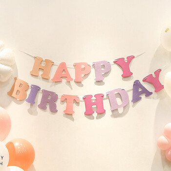 ins Baby girl Pink Purple Non Woven Happy Birthday Garland Aimal Party Πράσινο μπλε γράμμα Banner Birthday Photoprops