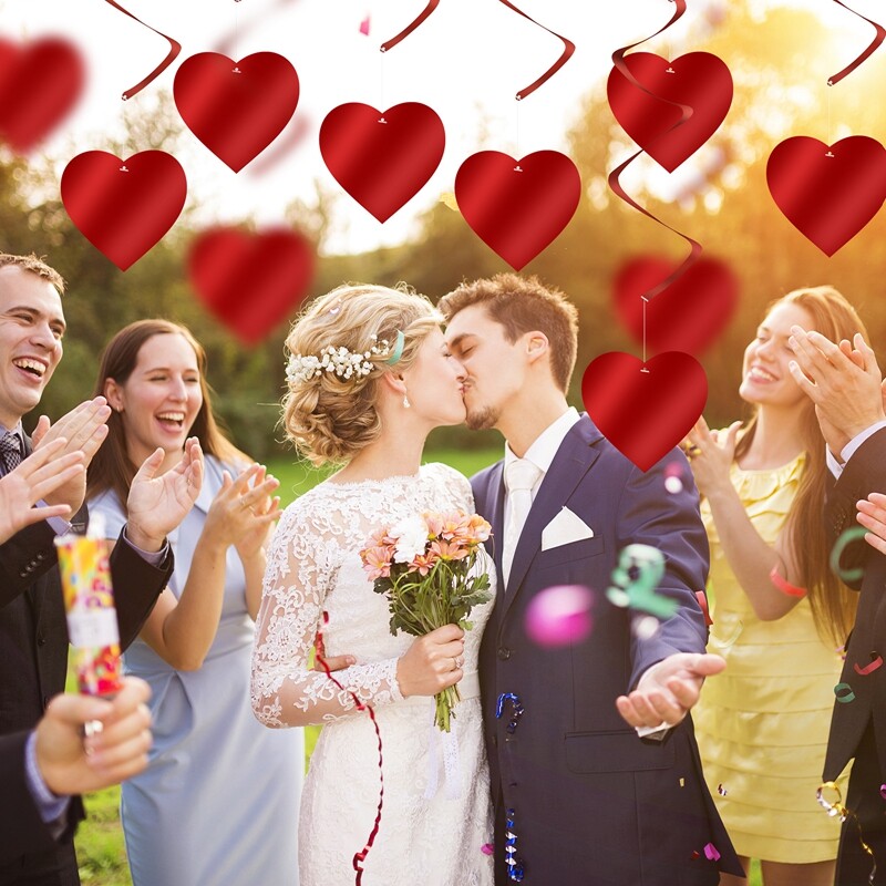 30db piros/fehér évfordulós szív szerelmes spirál örvény függő füzér léggömb szívószálak Valentin napi esküvői parti dekorációhoz