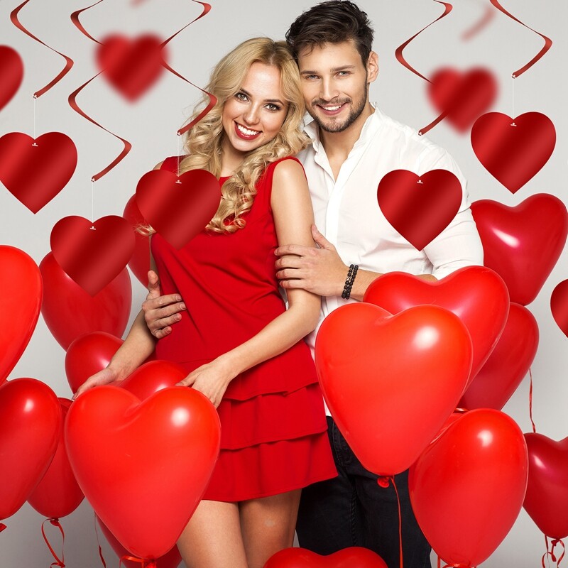 30db piros/fehér évfordulós szív szerelmes spirál örvény függő füzér léggömb szívószálak Valentin napi esküvői parti dekorációhoz