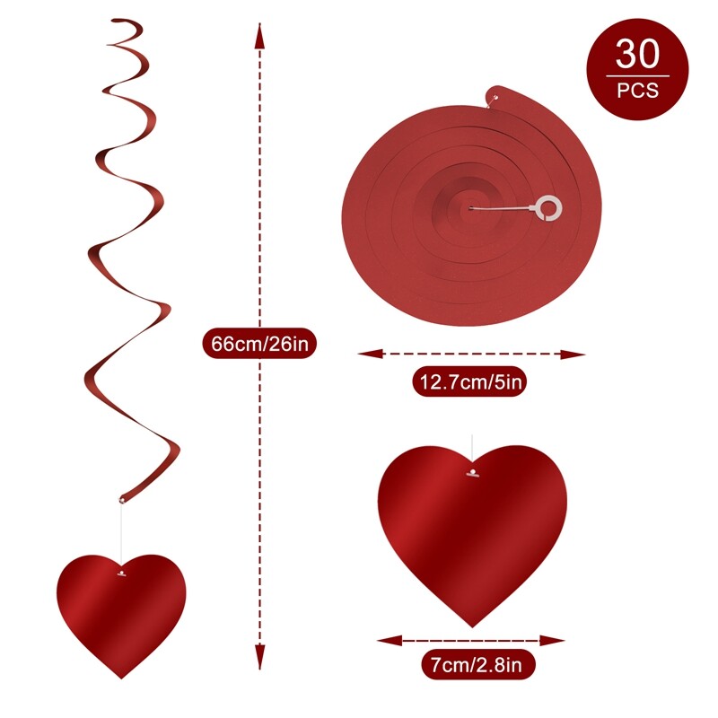 30db piros/fehér évfordulós szív szerelmes spirál örvény függő füzér léggömb szívószálak Valentin napi esküvői parti dekorációhoz