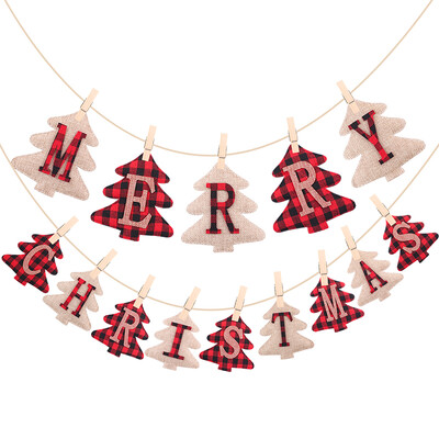 6M Merry Christmas Banner Party γιρλάντα λινάτσα Πανό δέντρο με τσόχα Πρωτοχρονιάτικο σκηνικό με κόκκινη σημαία Χριστουγεννιάτικη διακόσμηση Χριστουγεννιάτικη διακόσμηση