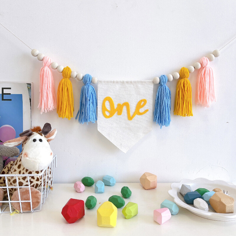 1 DB INS Baby Shower ONE Etetőszék transzparens fiú lány 1. gyerek születésnapjára, kézzel készített fagyöngy füzér gyapjú háttérdíszek