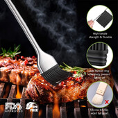 Silikoninis kepsninės šepetėlis iš nerūdijančio plieno rankenos konditerijos šepetys be BPA kepsnių kalakutienos aliejaus šepetys virtuvės medaus sviesto šepečiai