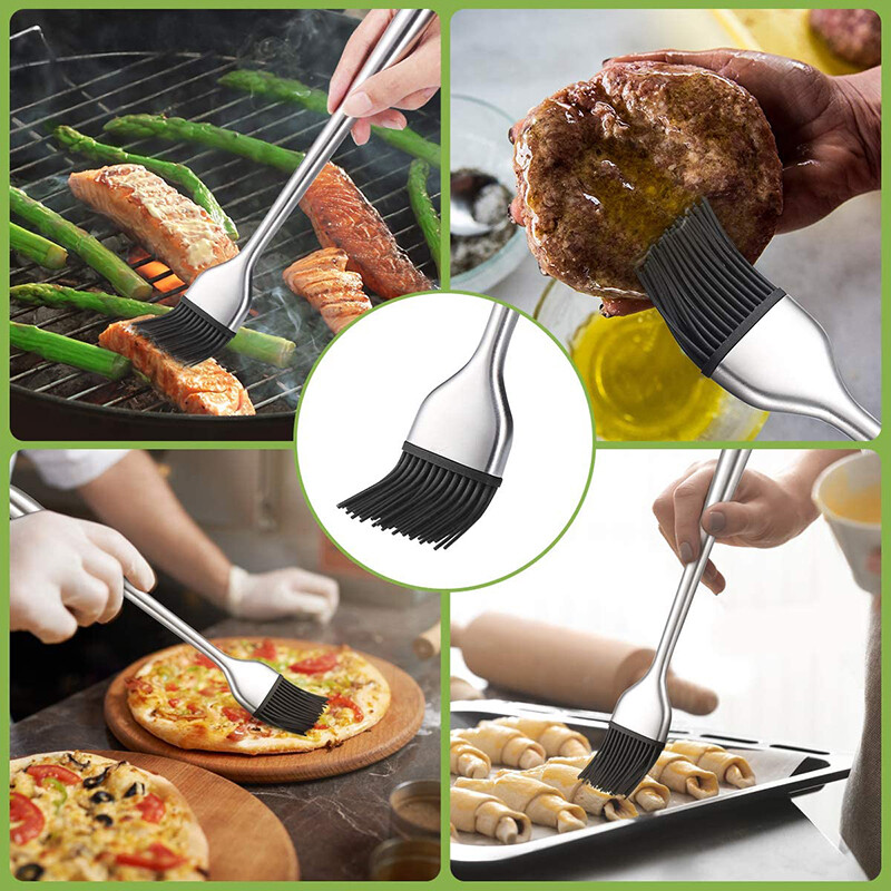 Silikoninis kepsninės šepetėlis iš nerūdijančio plieno rankenos konditerijos šepetys be BPA kepsnių kalakutienos aliejaus šepetys virtuvės medaus sviesto šepečiai