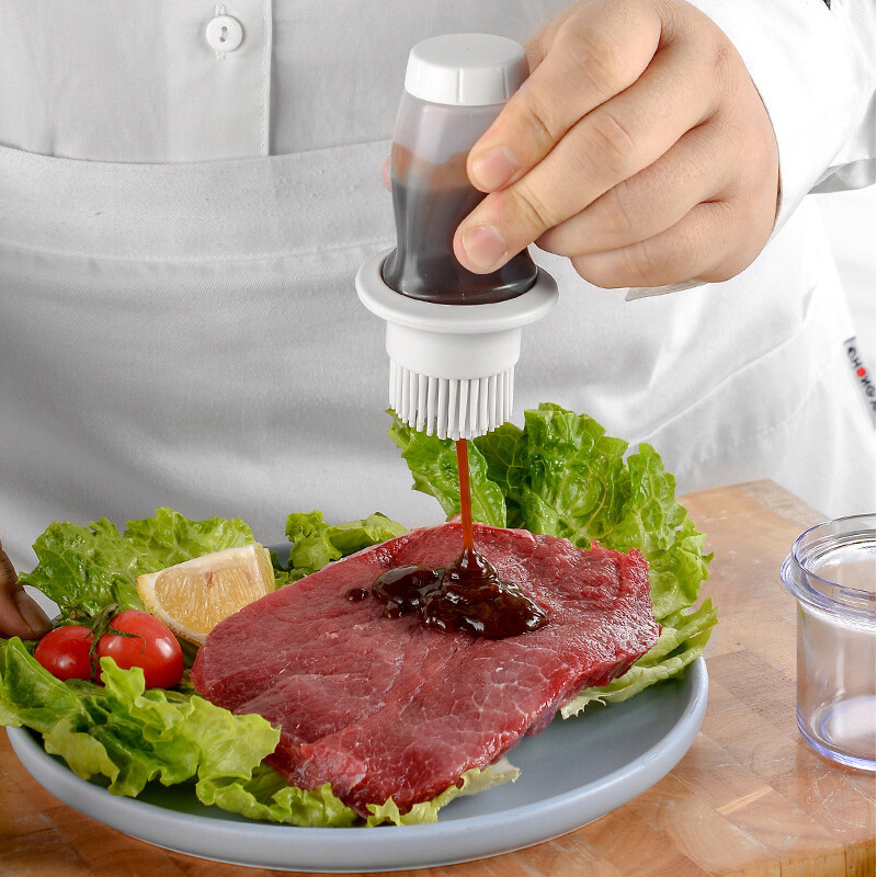 Nešiojamas silikoninis aliejaus butelis konditerijos šepetėlis prieskonių padažas, stiklainis duonos salotos, aliejaus šepetėliai, kepsninės kepimo šepetys virtuvės kepimo įrankis