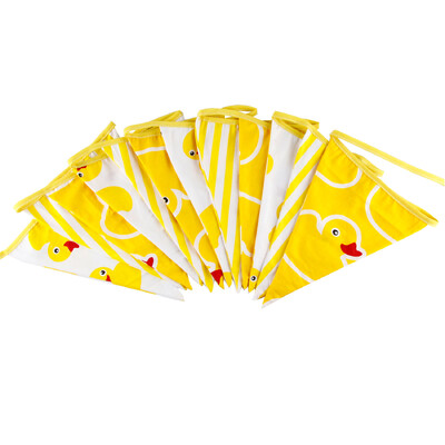 Új, nagyobb méretű, 12 zászlós sárga kacsa szövet transzparensek egyéni gyerek sármány buli születésnapi füzér otthoni dekoráció