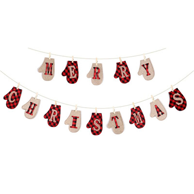 Χριστουγεννιάτικο λινό πανό Χαρούμενο χριστουγεννιάτικο δέντρο με κρεμαστές κάλτσες Άγιου Βασίλη που τραβούν τη σημαία του σπιτιού DIY Χριστουγεννιάτικο πρωτοχρονιάτικο πάρτι