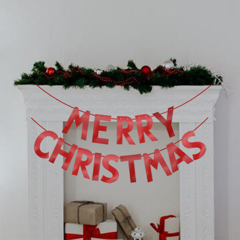 Chicinlife 1Set Arany Boldog Karácsonyt Banner Karácsonyi Party Kandalló Zászlók Otthon Karácsonyi sármány füzér szilveszteri kellékek