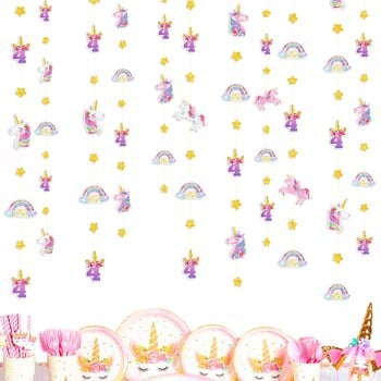 Διακόσμηση πανό γενεθλίων Unicorn 4th Rainbow Star Garland For Number 4 Rainbow Girls 4 years Old Happy Birthday Party Decorations